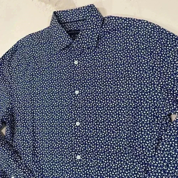 Tommy Hilfiger Button Shirt Mens 16-34/35 Blue Floral THFlex Supima Stretch Slim - Picture 3 of 8